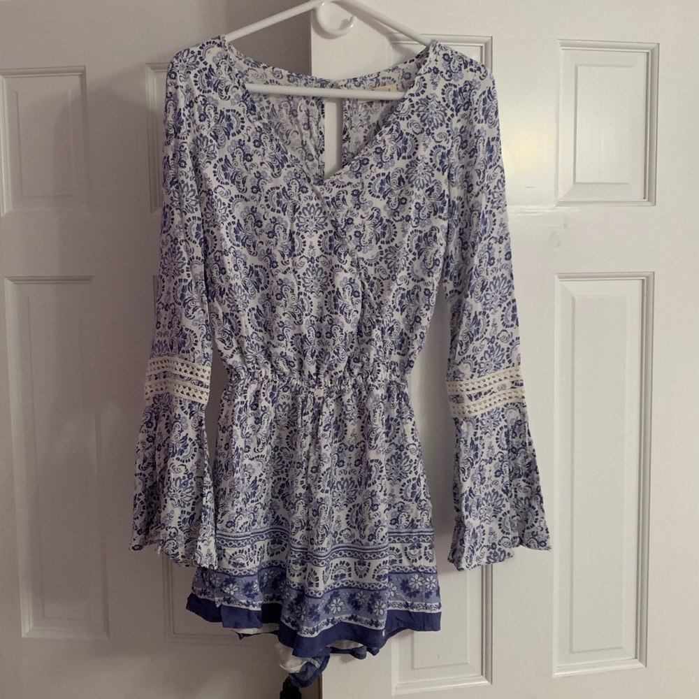 Women’s blue and white romper